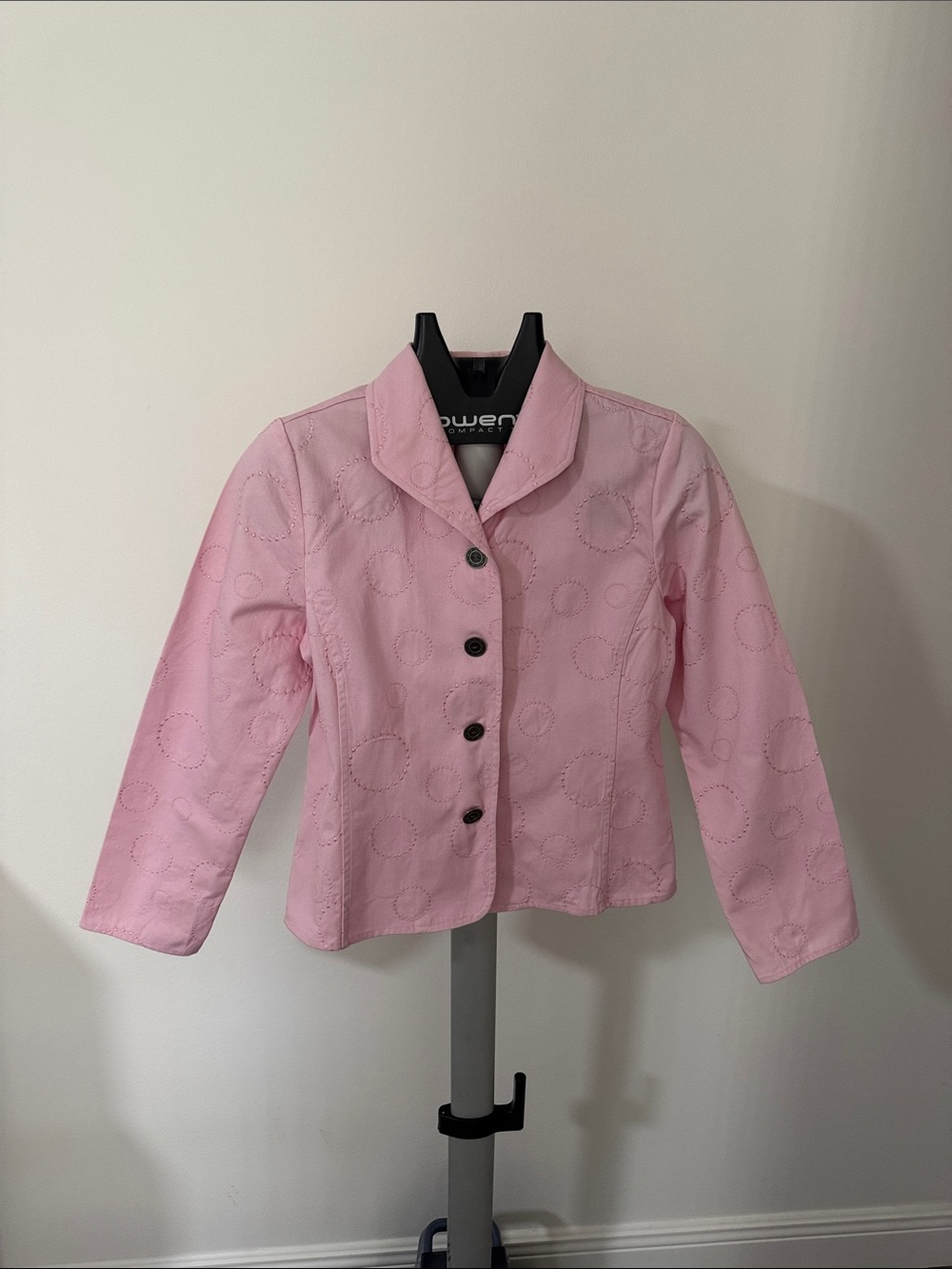 Christopher & Banks Pink Eyelet Button-Front Blazer Geometric Circles